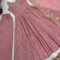 Elegant Pink Roman Silk Embroidered Anarkali Suit Sequin Work Dupatta