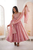 Elegant Pink Roman Silk Embroidered Anarkali Suit Sequin Work Dupatta