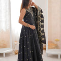 Dark Black Roman Silk Embroidered Anarkali Suit Heavy Sequin Work Dupatta