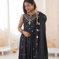 Dark Black Roman Silk Embroidered Anarkali Suit Heavy Sequin Work Dupatta