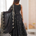 Dark Black Roman Silk Embroidered Anarkali Suit Heavy Sequin Work Dupatta