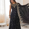 Dark Black Roman Silk Embroidered Anarkali Suit Heavy Sequin Work Dupatta 
