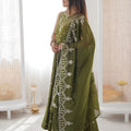 Beautifull Olive Green Roman Silk Embroidered Anarkali Suit Heavy Sequin Work Dupatta