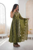 Beautifull Olive Green Roman Silk Embroidered Anarkali Suit Heavy Sequin Work Dupatta