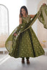Beautifull Olive Green Roman Silk Embroidered Anarkali Suit Heavy Sequin Work Dupatta