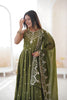Beautifull Olive Green Roman Silk Embroidered Anarkali Suit Heavy Sequin Work Dupatta