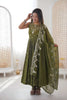 Beautifull Olive Green Roman Silk Embroidered Anarkali Suit Heavy Sequin Work Dupatta