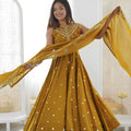 Royal Mustard Yellow Roman Silk Embroidered Anarkali Suit Heavy Sequin Work Dupatta