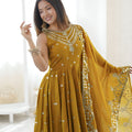Royal Mustard Yellow Roman Silk Embroidered Anarkali Suit Heavy Sequin Work Dupatta