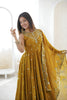 Royal Mustard Yellow Roman Silk Embroidered Anarkali Suit Heavy Sequin Work Dupatta