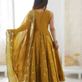 Royal Mustard Yellow Roman Silk Embroidered Anarkali Suit Heavy Sequin Work Dupatta