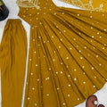 Royal Mustard Yellow Roman Silk Embroidered Anarkali Suit Heavy Sequin Work Dupatta