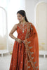 Elegant Rust Orange Roman Silk Embroidered Anarkali Suit Heavy Sequin Work Dupatta
