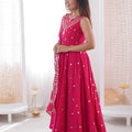 Traditional Rani Pink Roman Silk Embroidered Anarkali Suit Heavy Sequin Work Dupatta