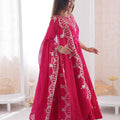 Traditional Rani Pink Roman Silk Embroidered Anarkali Suit Heavy Sequin Work Dupatta
