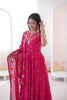 Traditional Rani Pink Roman Silk Embroidered Anarkali Suit Heavy Sequin Work Dupatta
