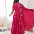 Traditional Rani Pink Roman Silk Embroidered Anarkali Suit Heavy Sequin Work Dupatta