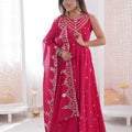 Beautiful Rani Pink Roman Silk Embroidered Anarkali Suit Heavy Sequin Work Dupatta