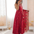 Vibrant Wine Red Roman Silk Embroidered Anarkali Suit Heavy Sequin Work Dupatta