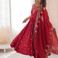Vibrant Wine Red Roman Silk Embroidered Anarkali Suit Heavy Sequin Work Dupatta