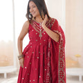 Vibrant Wine Red Roman Silk Embroidered Anarkali Suit Heavy Sequin Work Dupatta