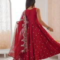 Vibrant Wine Red Roman Silk Embroidered Anarkali Suit Heavy Sequin Work Dupatta