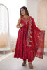 Vibrant Wine Red Roman Silk Embroidered Anarkali Suit Heavy Sequin Work Dupatta