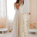 Off White Roman Silk Embroidered Anarkali Suit with Heavy Sequin Work Dupatta