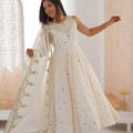 Off White Roman Silk Embroidered Anarkali Suit with Heavy Sequin Work Dupatta