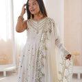 Off White Roman Silk Embroidered Anarkali Suit with Heavy Sequin Work Dupatta