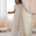 Off White Roman Silk Embroidered Anarkali Suit Heavy Sequin Work Dupatta