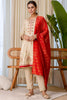 Elegant Beige Silk Blend Embroidered Salwar Suit Designer Red Dupatta