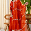 Beautifull Rust Orange Silk Blend Embroidered Anarkali Salwar Suit Designer Dupatta