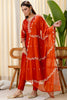 Beautifull Rust Orange Silk Blend Embroidered Anarkali Salwar Suit Designer Dupatta