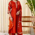 Beautifull Rust Orange Silk Blend Embroidered Anarkali Salwar Suit Designer Dupatta