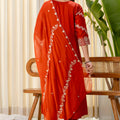 Beautifull Rust Orange Silk Blend Embroidered Anarkali Salwar Suit Designer Dupatta