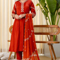Beautifull Rust Orange Silk Blend Embroidered Anarkali Salwar Suit Designer Dupatta