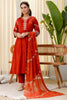 Beautifull Rust Orange Silk Blend Embroidered Anarkali Salwar Suit Designer Dupatta