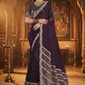 Designer Purple Silk Saree Matching Blouse Ethnic Wear 