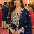 Premium Real Georgette Navy Blue Embroidered Sharara Suit Designer Dupatta