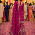 Beautifull Real Georgette Rani Pink Embroidered Sharara Suit Designer Dupatta