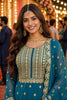 Royal Teal Blue Georgette Embroidered Sharara Suit Designer Dupatta