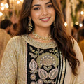 Vibrant Cream Embroidered Palazzo Suit Designer Dupatta for Women