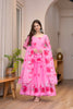 Elegant Pink Floral Printed Organza Anarkali Suit Set with Dupatta for Women