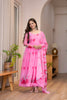 Elegant Pink Floral Printed Organza Anarkali Suit Set with Dupatta for Women