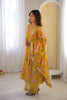 Stylish Mustard Yellow Floral Printed Muslin Anarkali Suit Set with Dupatta for Women