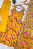 Stylish Mustard Yellow Floral Printed Muslin Anarkali Suit Set with Dupatta for Women