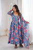 Beautiful Blue Floral Printed Organza Anarkali Suit Set with Dupatta for Women