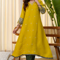 Premium Mustard Yellow Silk Blend Embroidered Salwar Suit with Green Organza Dupatta