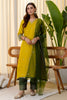 Premium Mustard Yellow Silk Blend Embroidered Salwar Suit with Green Organza Dupatta